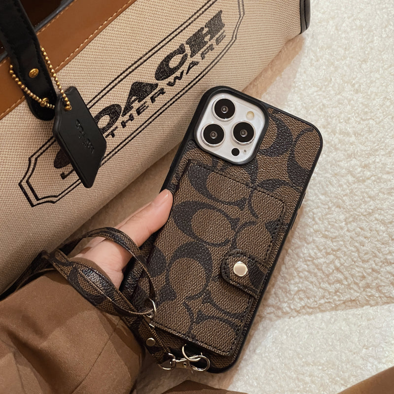 Classic iPhone Case With Wallet And Strap Brown – Shockproof Protective Phone Cover