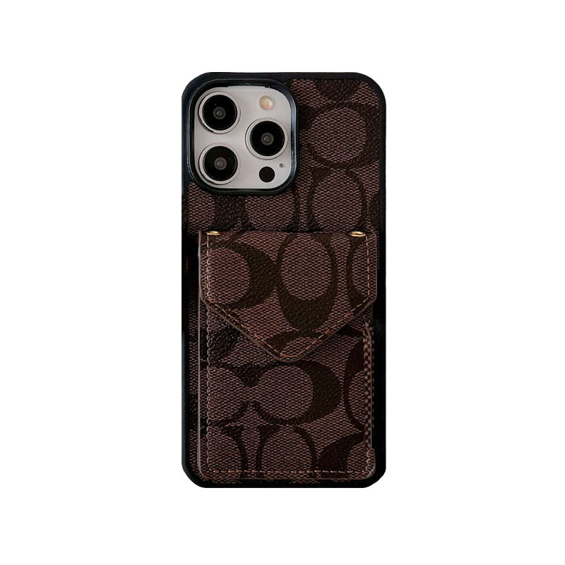 Classic iPhone Case With Card Holder And Strap Light Brown