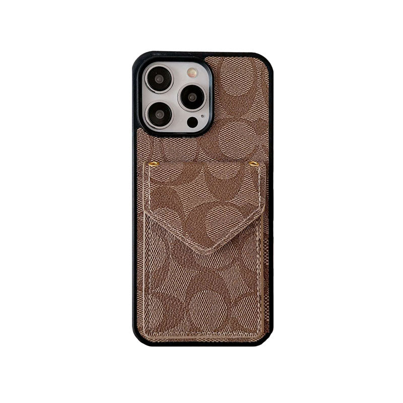 Classic iPhone Case With Card Holder And Strap Light Brown