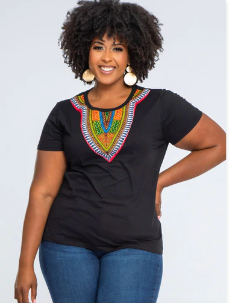 mara Women's Dashiki T-Shirt (Black)