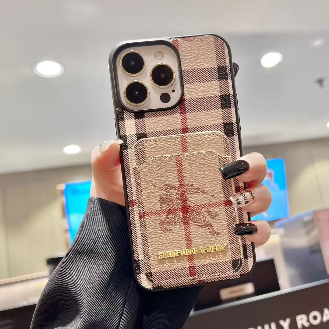 Elegant Vintage Plaid Card Slot Phone Case