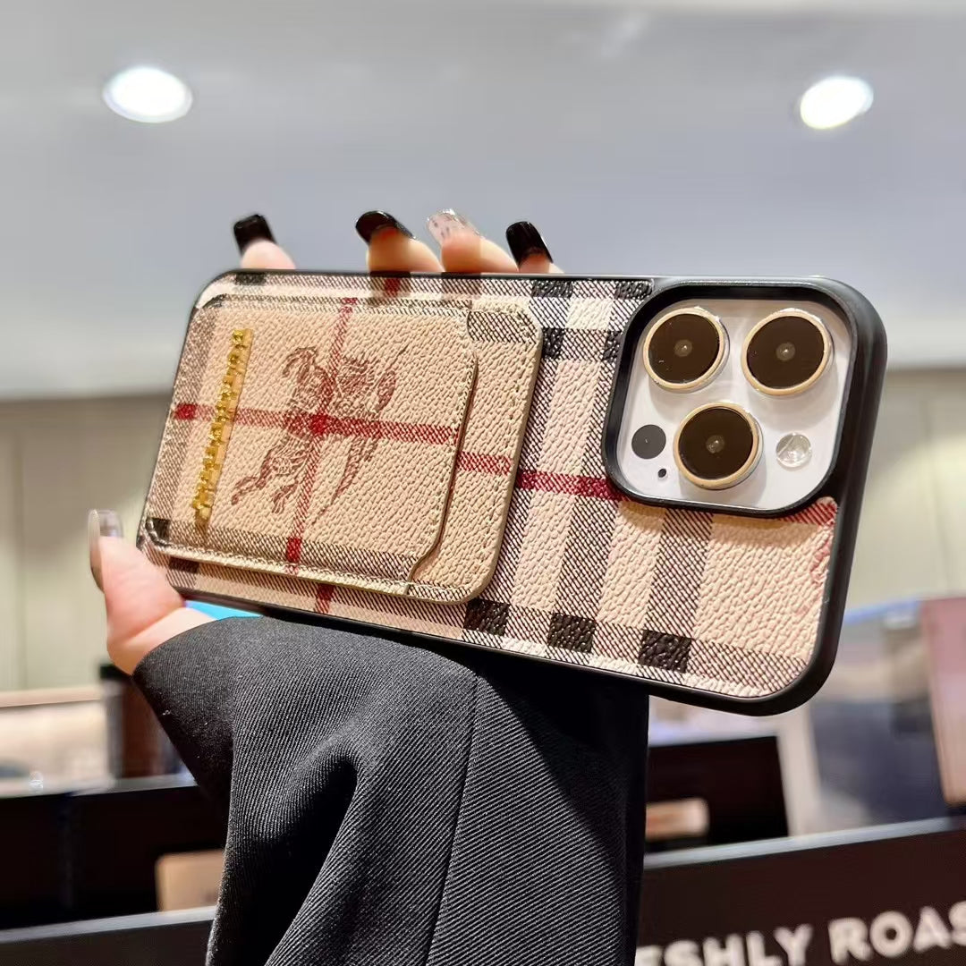 Elegant Vintage Plaid Card Slot Phone Case