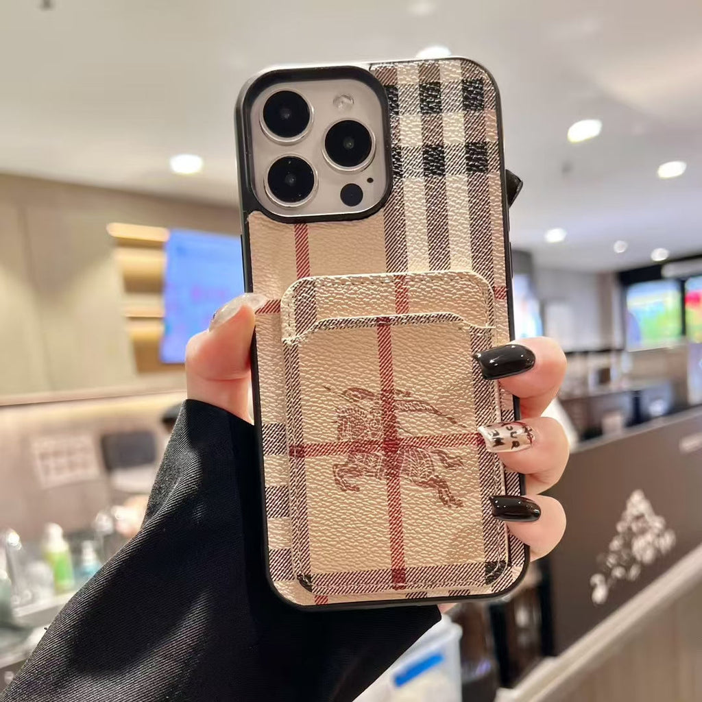 Elegant Vintage Plaid Card Slot Phone Case