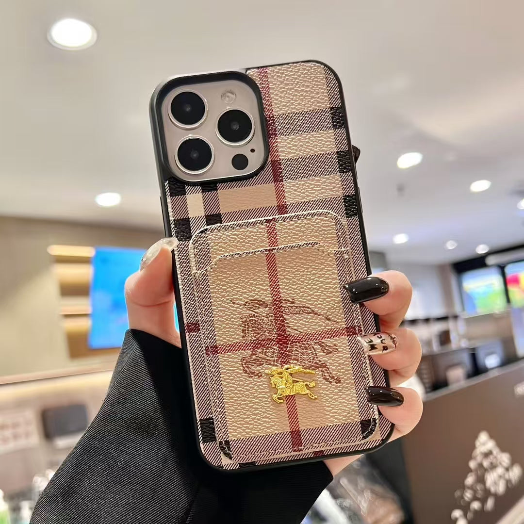 Elegant Vintage Plaid Card Slot Phone Case
