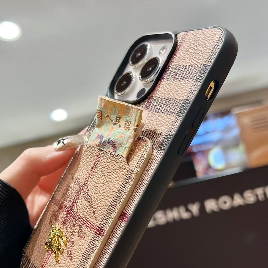 Elegant Vintage Plaid Card Slot Phone Case