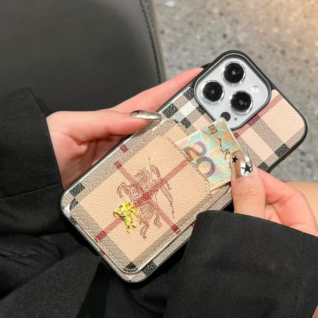 Elegant Vintage Plaid Card Slot Phone Case