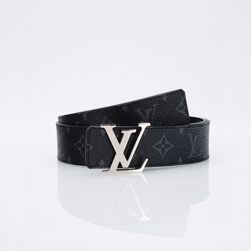 Luxury Black Monogram Belt with Silver Buckle – Premium Leather Belt