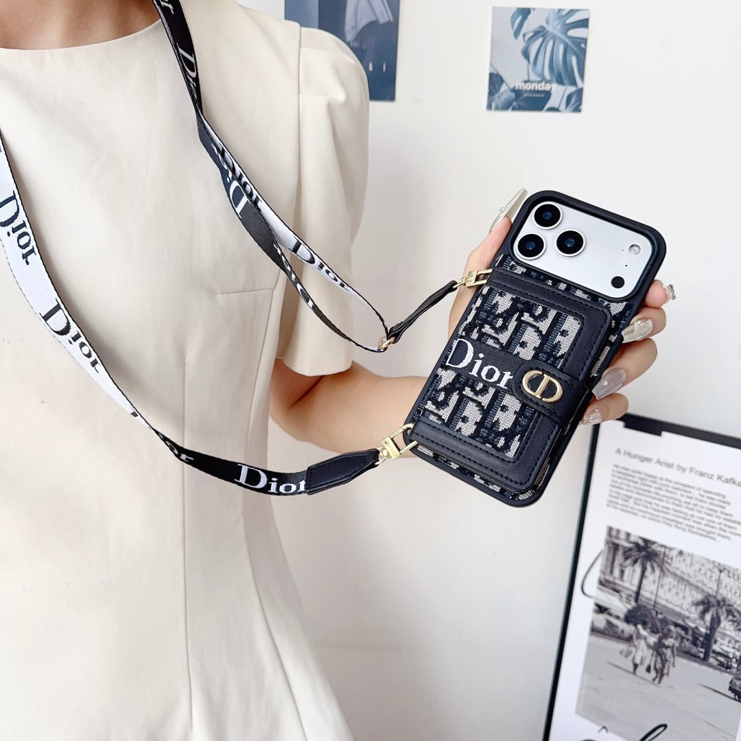 Designer iPhone Case With Card Wallet And Strap For iPhone 17 / 16 / 15 / 14