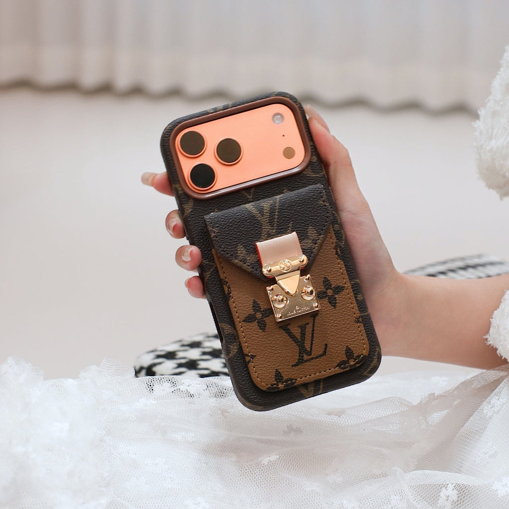 Luxury-Inspired Leather Card Pocket iPhone Case – Elegant Everyday Protection