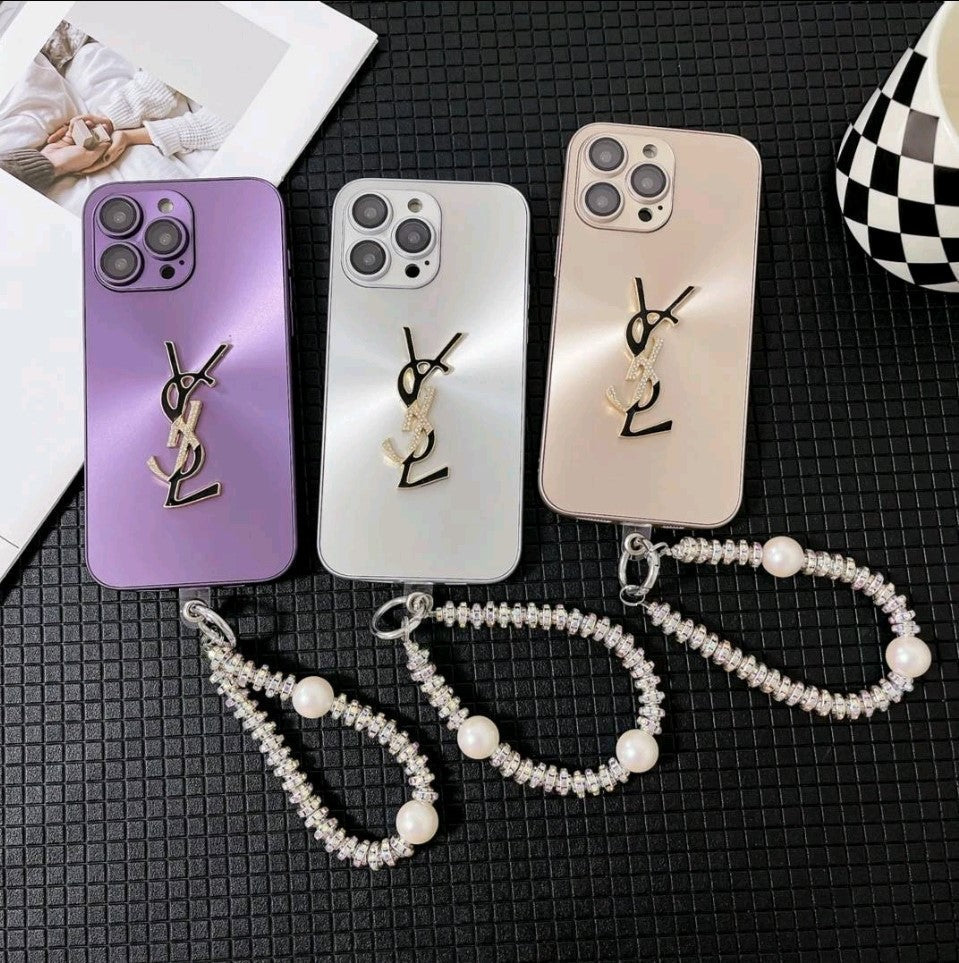 Elegant Letter Shine x Mono iPhone Case With Chain – Premium Protective Phone Cover