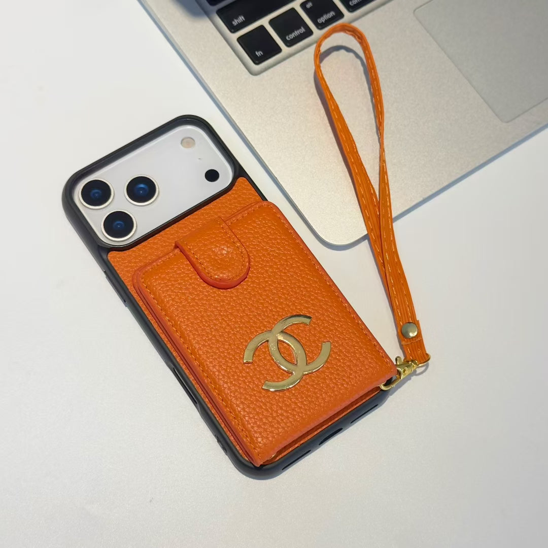 Luxury Leather iPhone Case With Wallet Card And Hand Strap