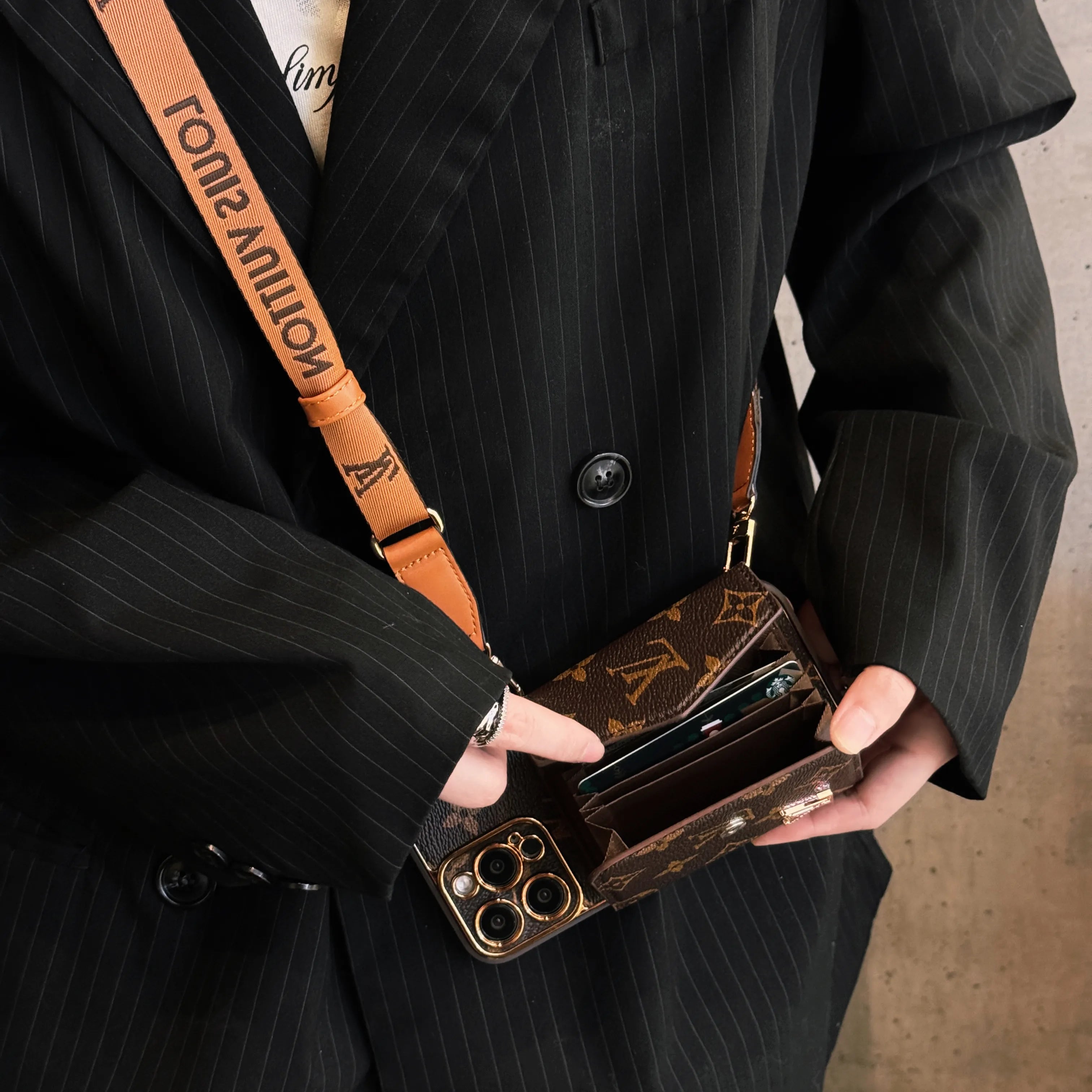 Advanced Leather iPhone Case With Wallet And Strap Brown