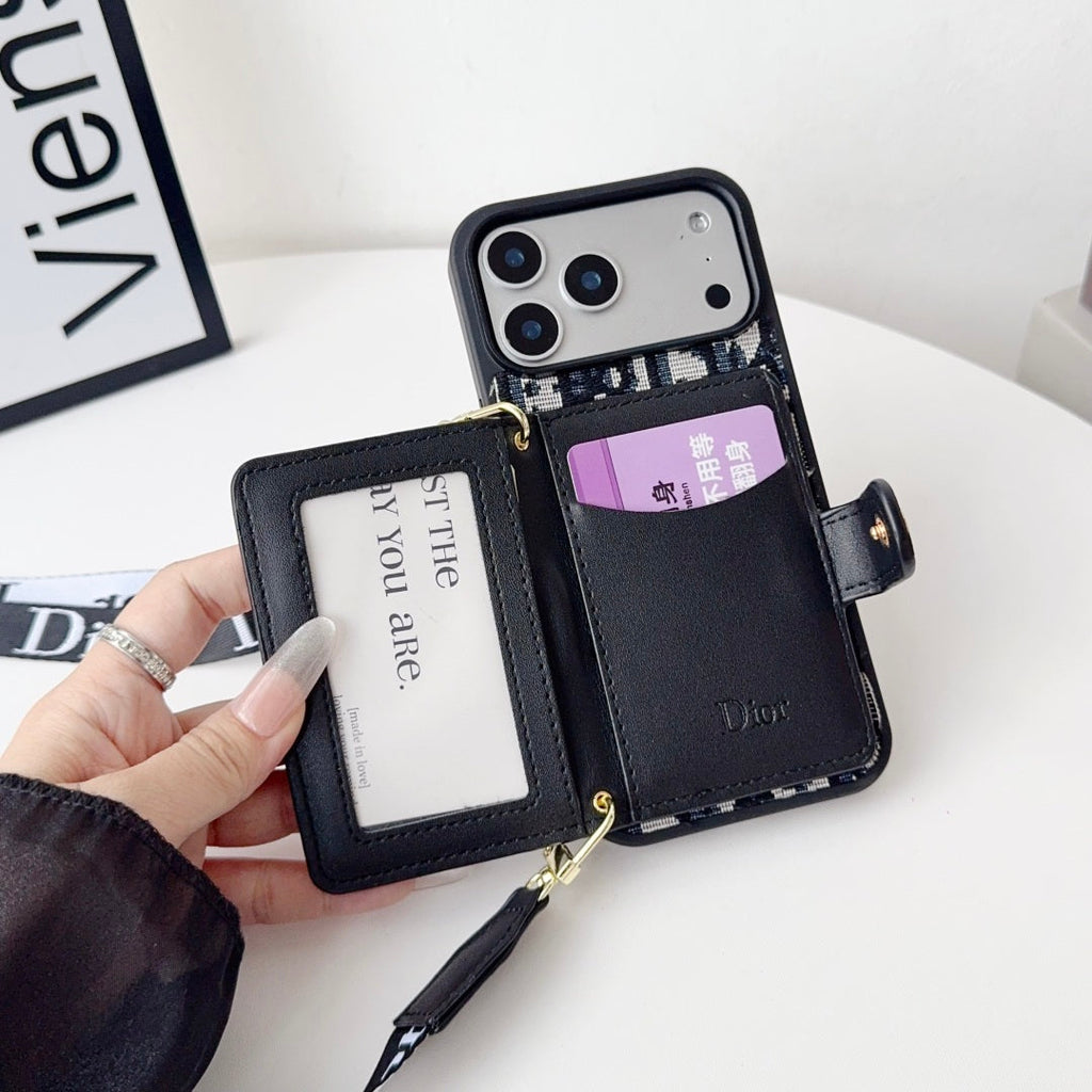 Designer iPhone Case With Card Wallet And Strap For iPhone 17 / 16 / 15 / 14