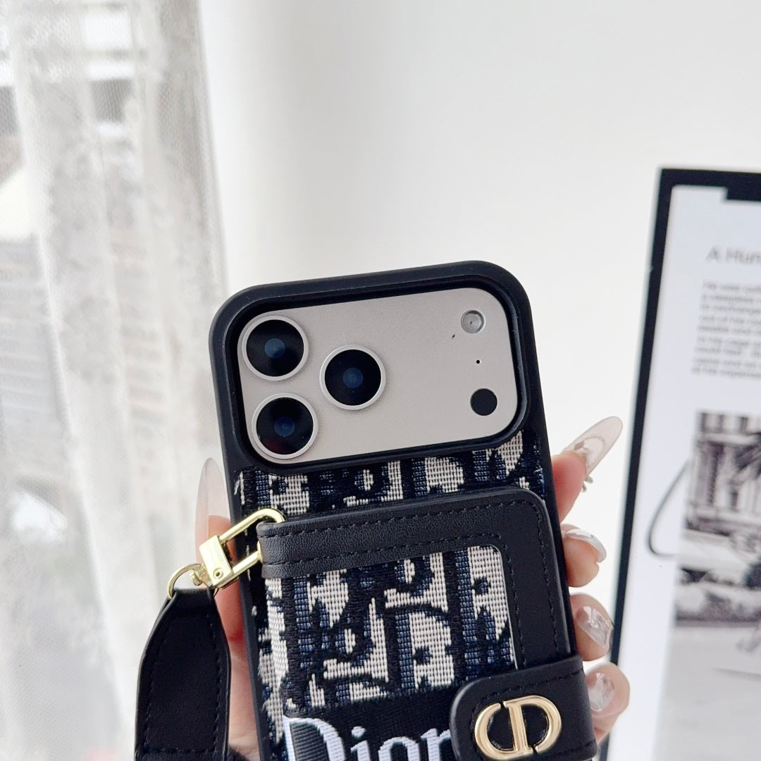 Designer iPhone Case With Card Wallet And Strap For iPhone 17 / 16 / 15 / 14