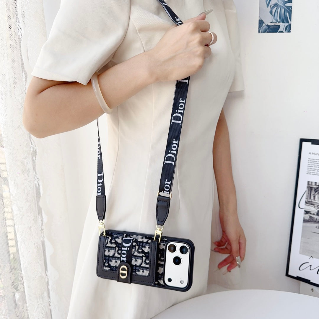 Designer iPhone Case With Card Wallet And Strap For iPhone 17 / 16 / 15 / 14
