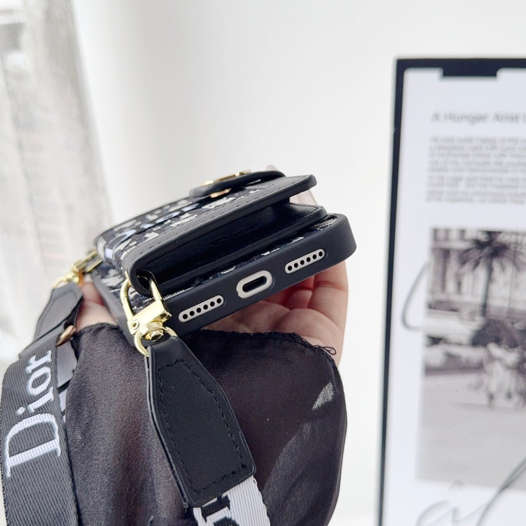 Designer iPhone Case With Card Wallet And Strap For iPhone 17 / 16 / 15 / 14