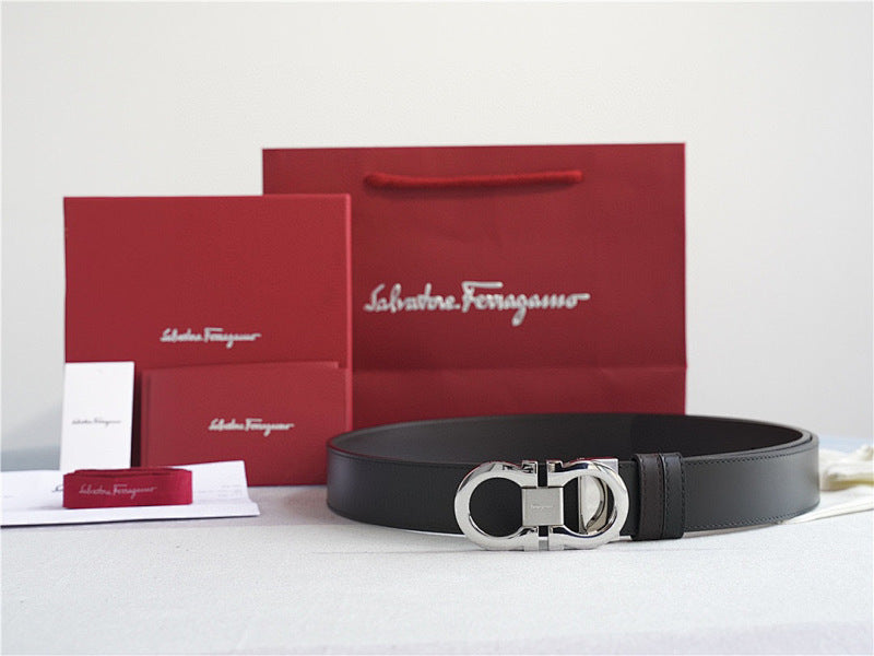 Classic Silver-Buckle Leather Belt – Premium Leather Belt