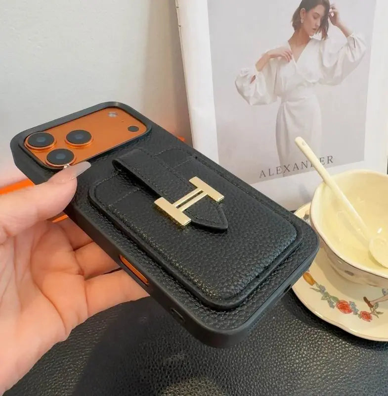 Designer Leather Phone Cover Card Slot For iPhone 12-17 Series
