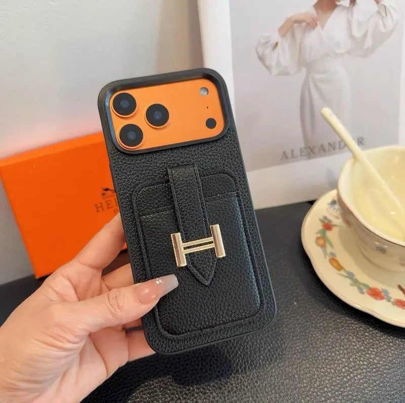 Designer Leather Phone Cover Card Slot For iPhone 12-17 Series