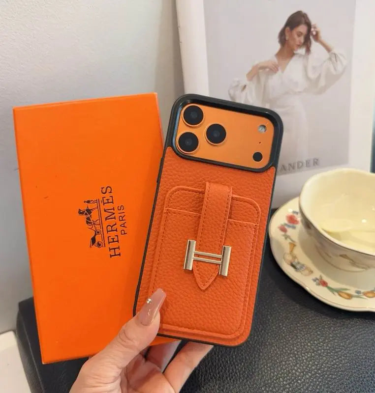 Designer Leather Phone Cover Card Slot For iPhone 12-17 Series