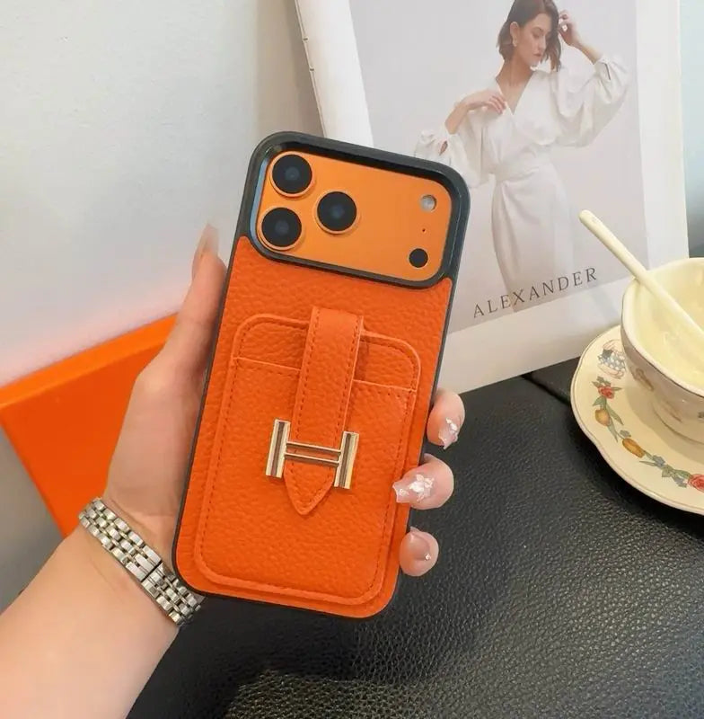Designer Leather Phone Cover Card Slot For iPhone 12-17 Series
