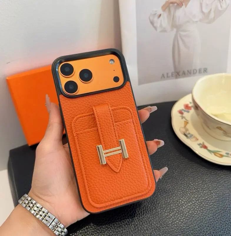 Designer Leather Phone Cover Card Slot For iPhone 12-17 Series