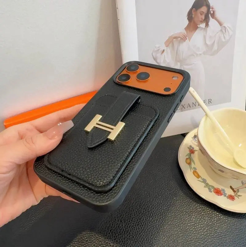 Designer Leather Phone Cover Card Slot For iPhone 12-17 Series