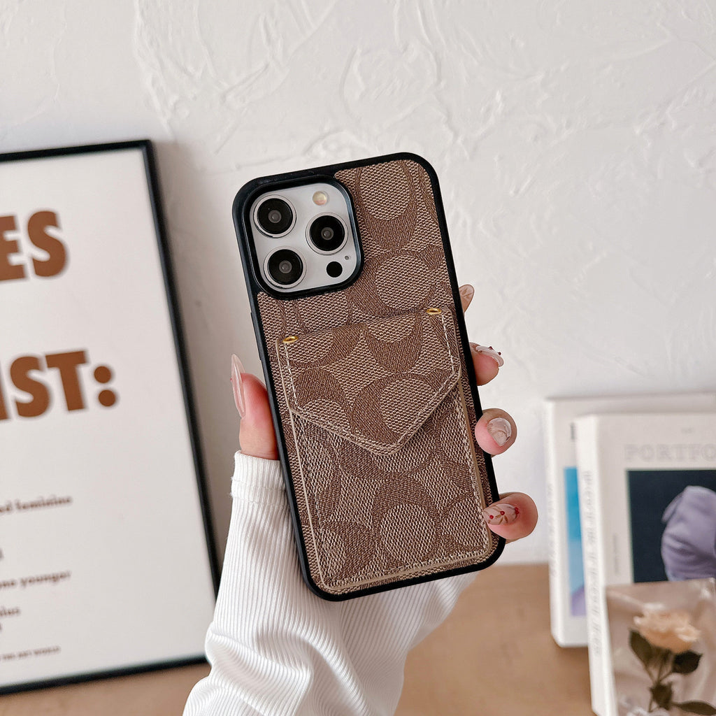 Classic iPhone Case With Card Holder And Strap Light Brown