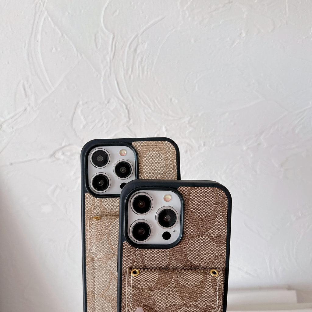Classic iPhone Case With Card Holder And Strap Light Brown