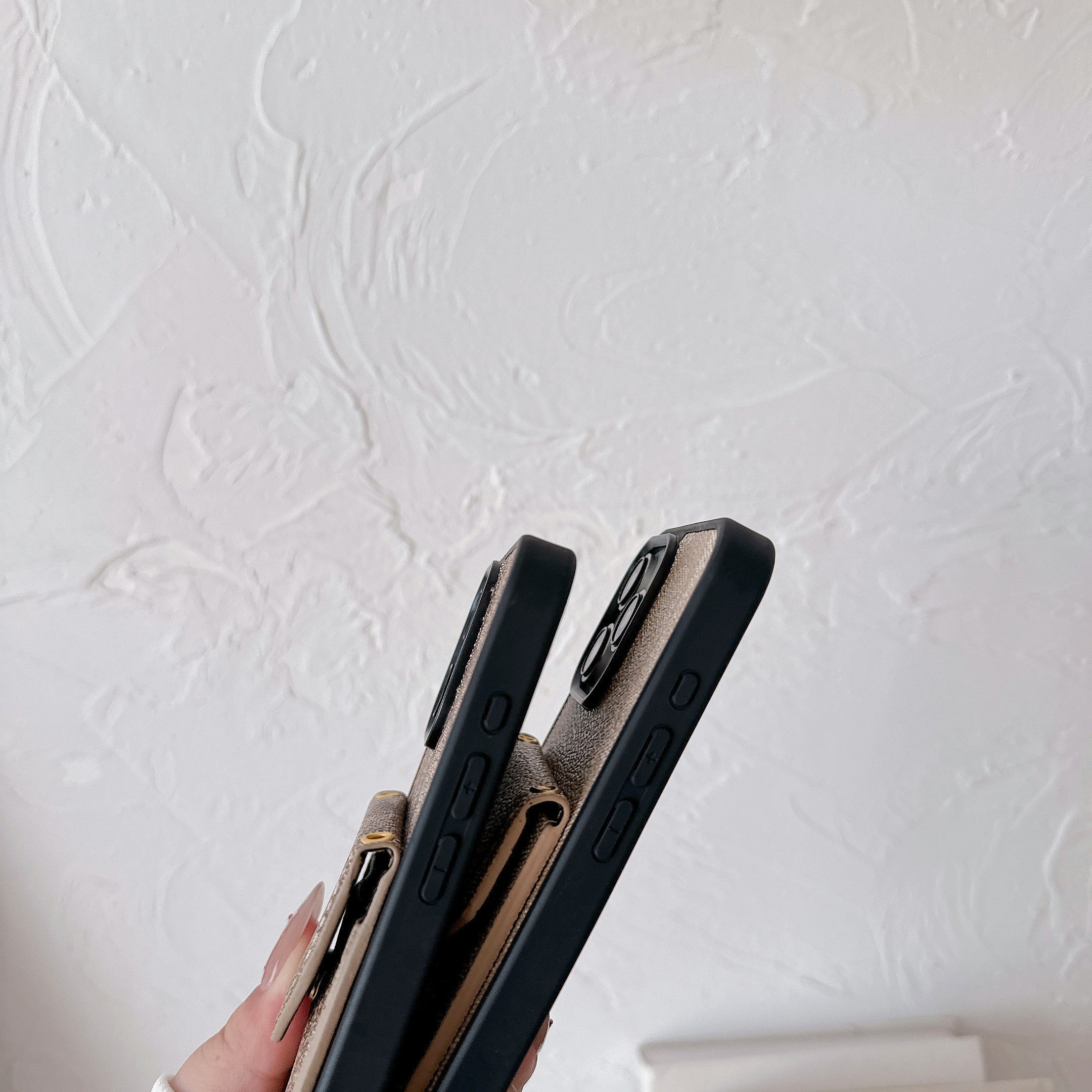 Classic iPhone Case With Card Holder And Strap Light Brown