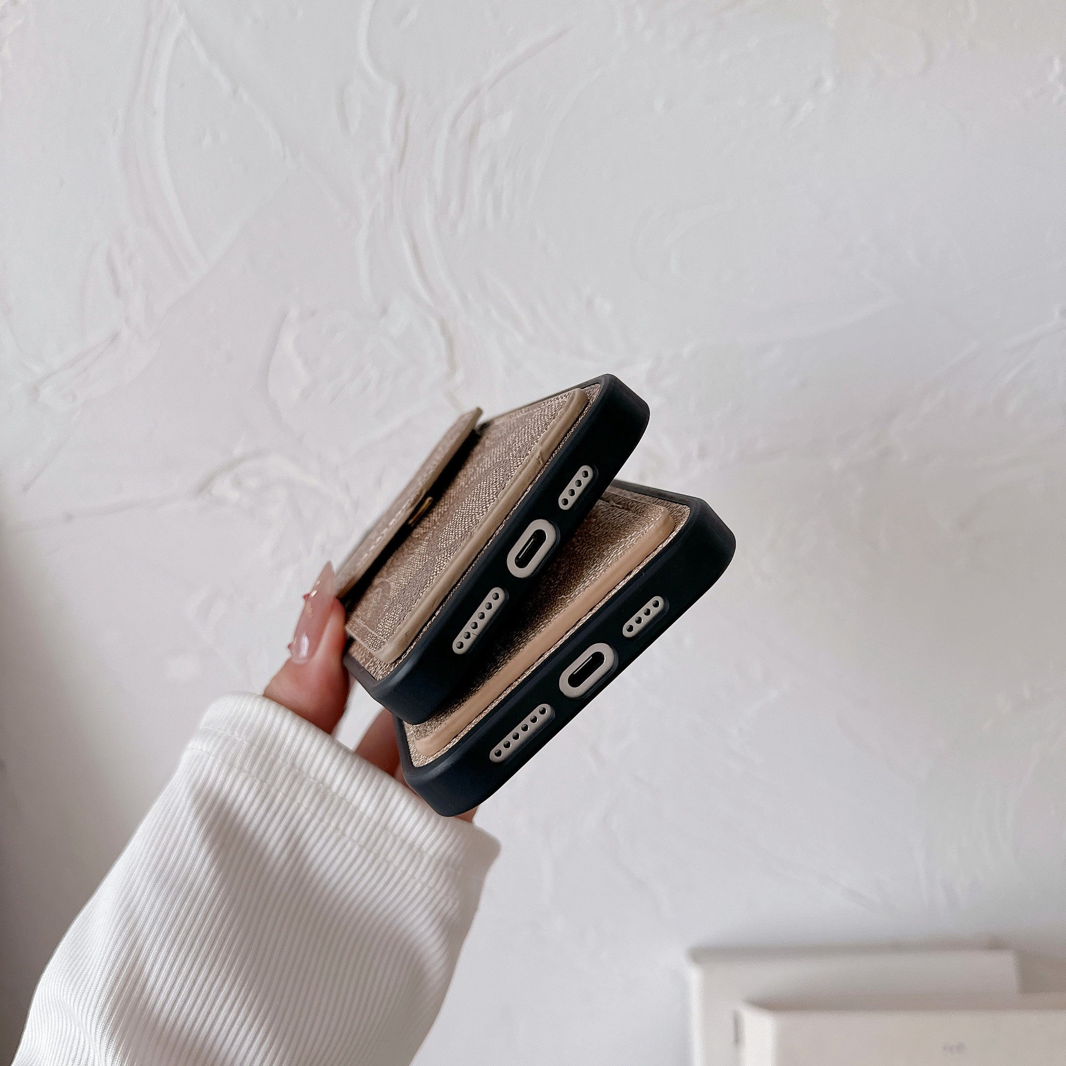 Classic iPhone Case With Card Holder And Strap Light Brown