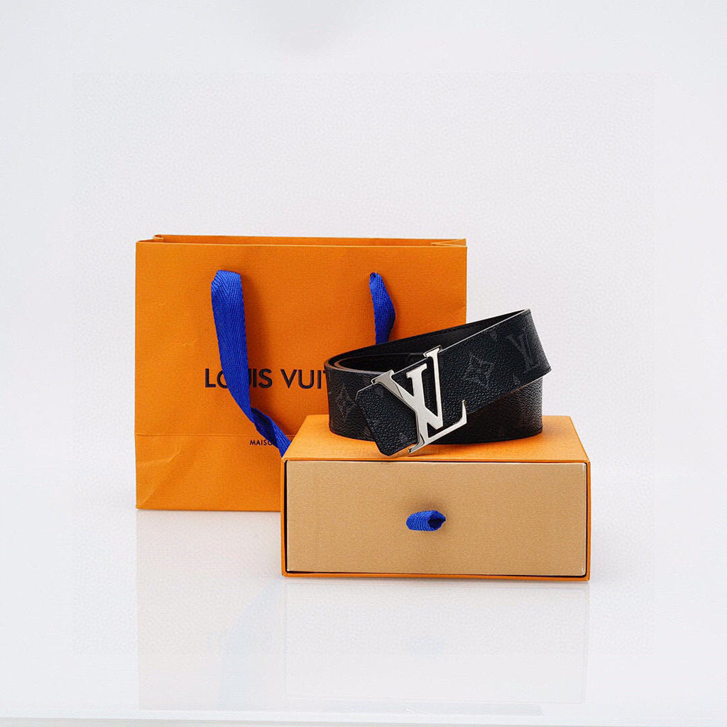 Luxury Black Monogram Belt with Silver Buckle – Premium Leather Belt