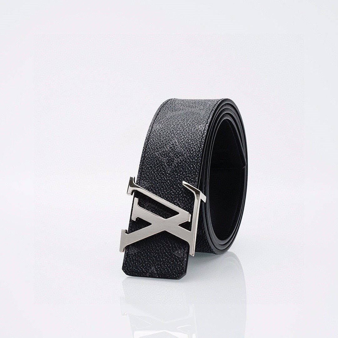 Luxury Black Monogram Belt with Silver Buckle – Premium Leather Belt