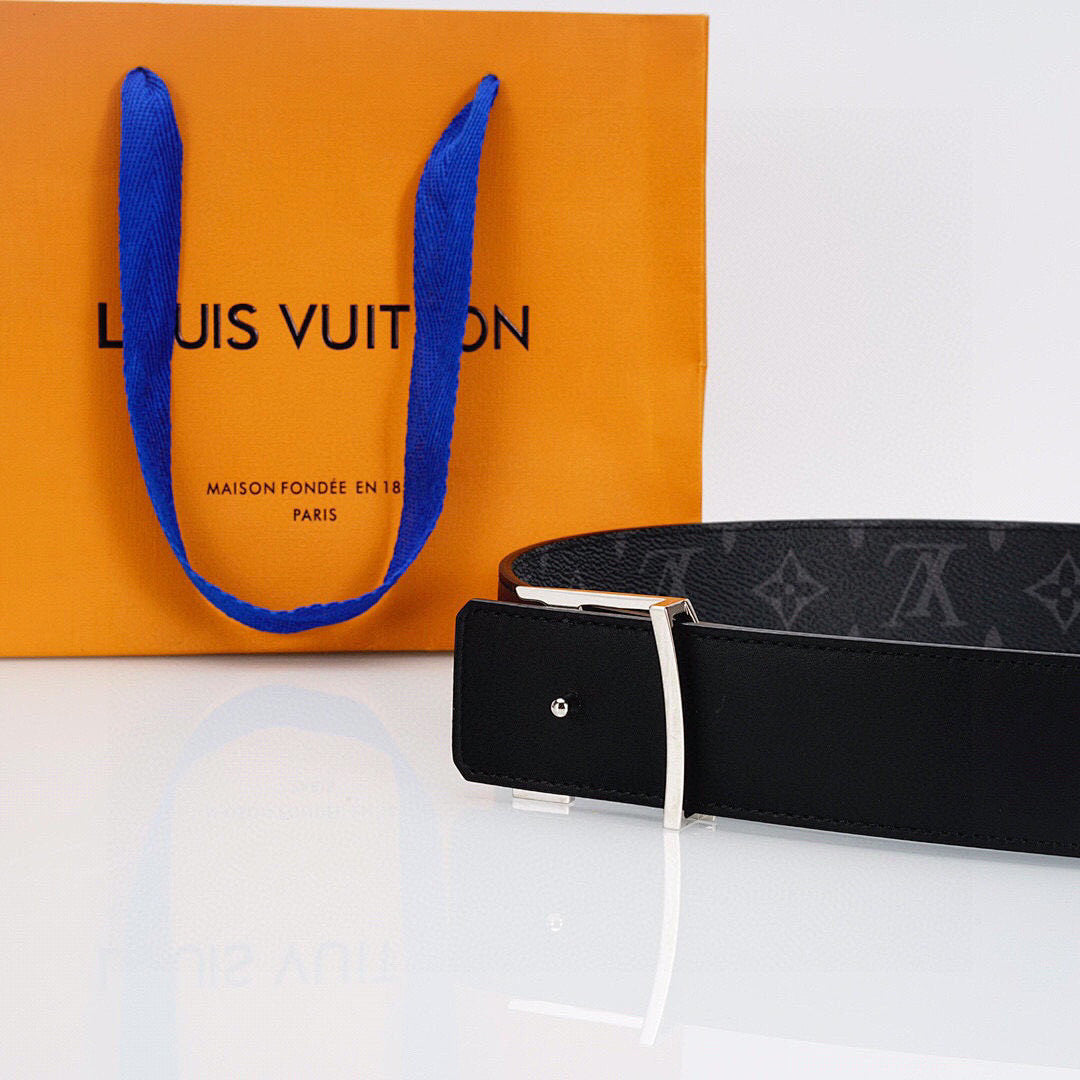 Luxury Black Monogram Belt with Silver Buckle – Premium Leather Belt