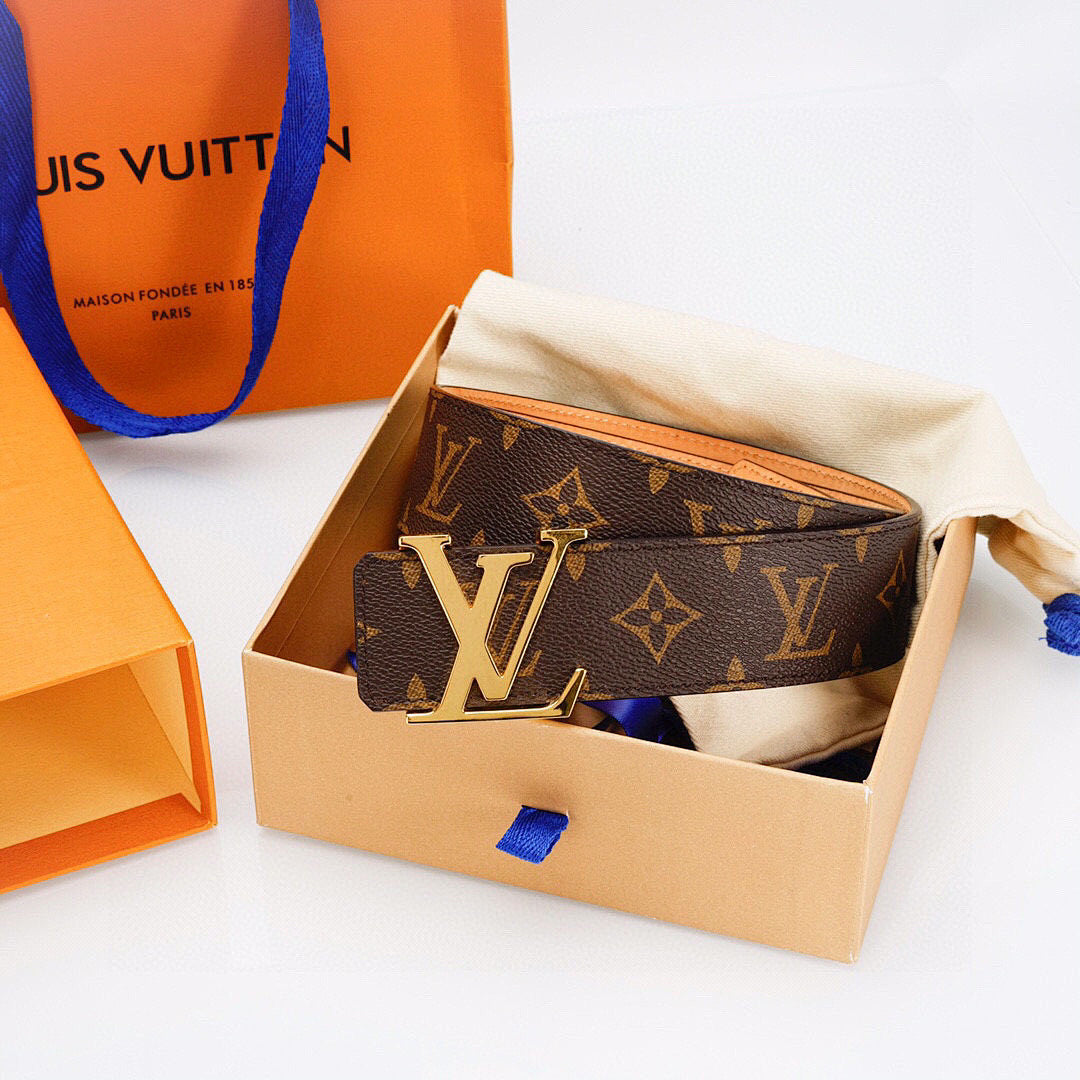 Luxury Monogram Belt with Gold Buckle – Premium Leather Belt