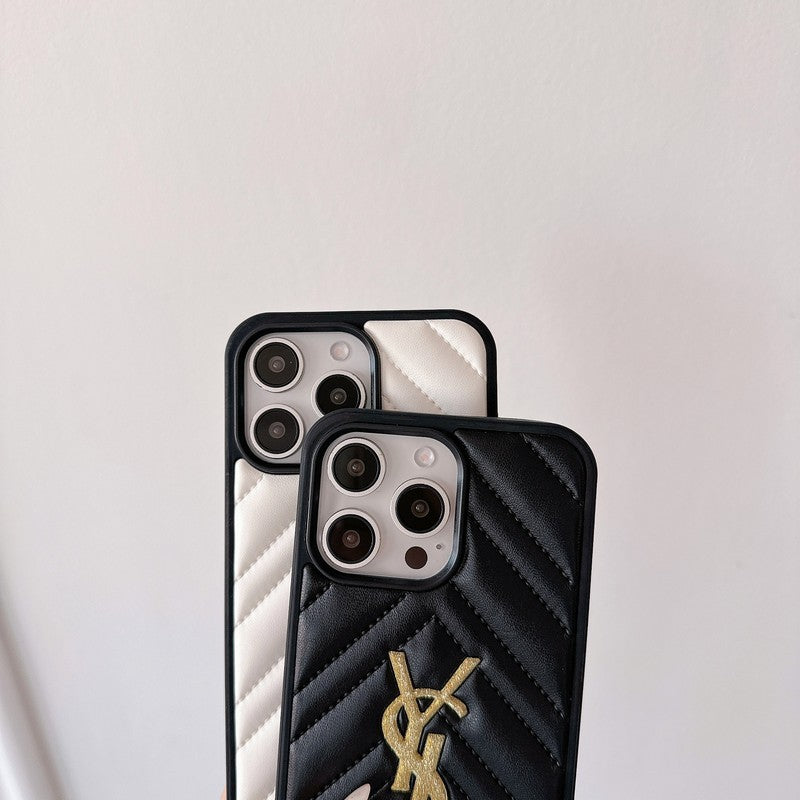 Saint Black & White Leather iPhone Case – Premium Protective Phone Cover