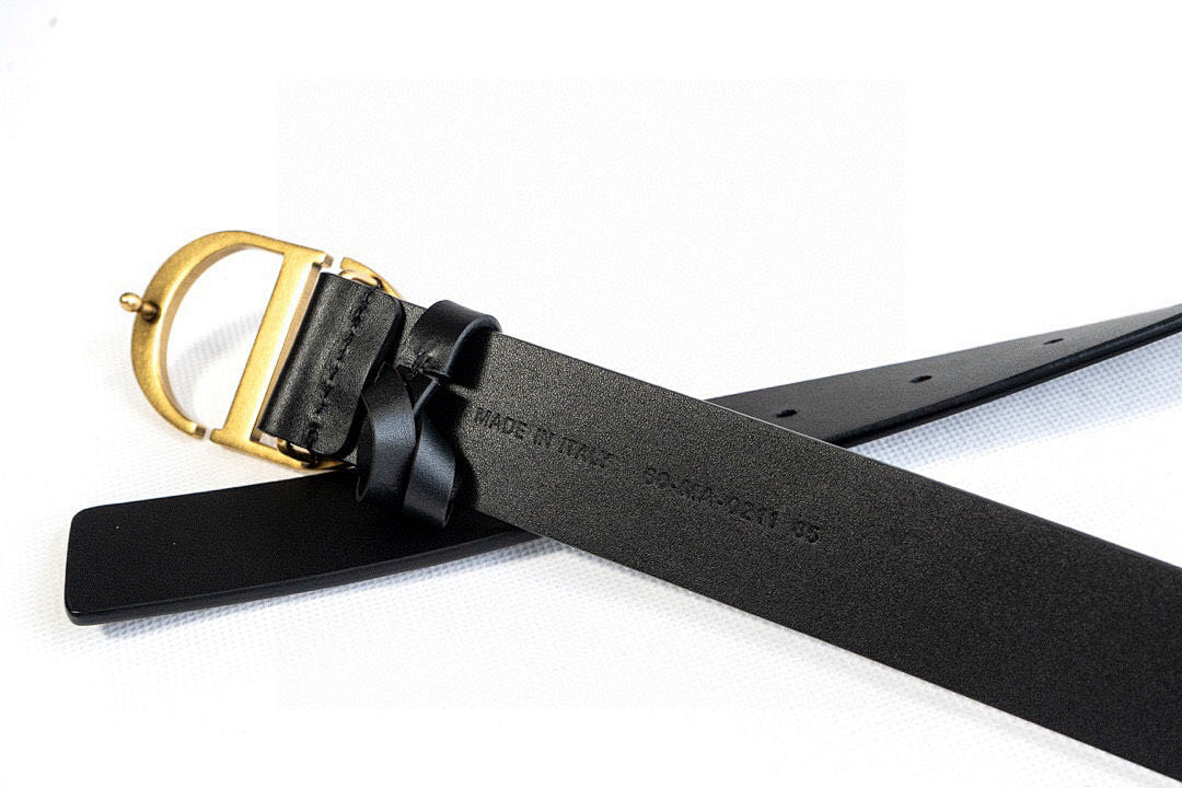Black Calfskin Belt with Gold Buckle – Premium Leather Belt