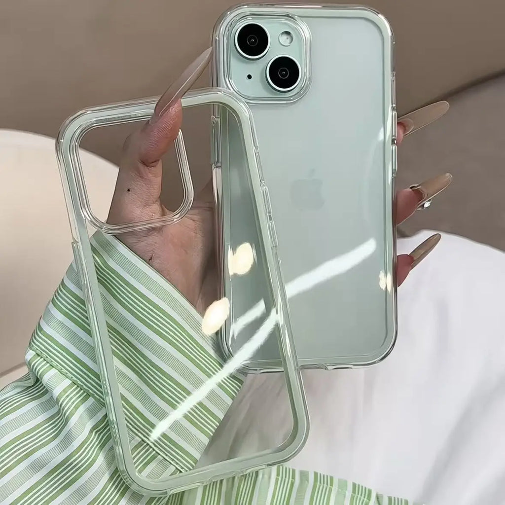 Luxury Candy Color Frame Clear Back Phone Case For iPhone 17 16 15 14 13 12 Pro Max- Acrylic Shockproof Bumper Cover