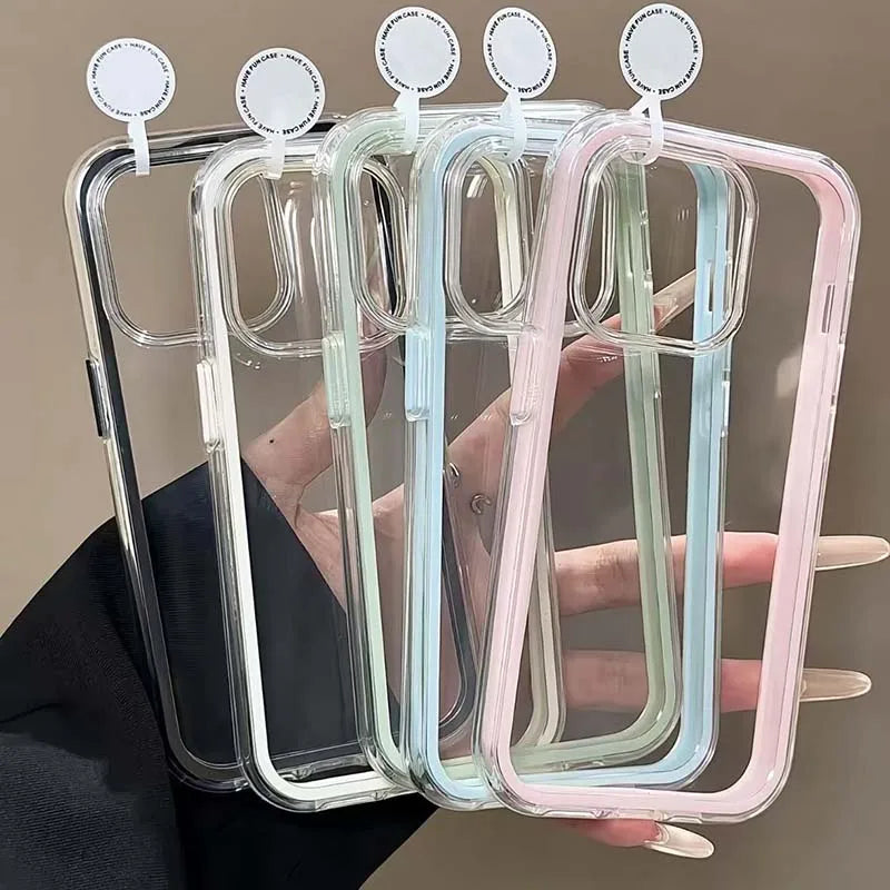 Luxury Candy Color Frame Clear Back Phone Case For iPhone 17 16 15 14 13 12 Pro Max- Acrylic Shockproof Bumper Cover