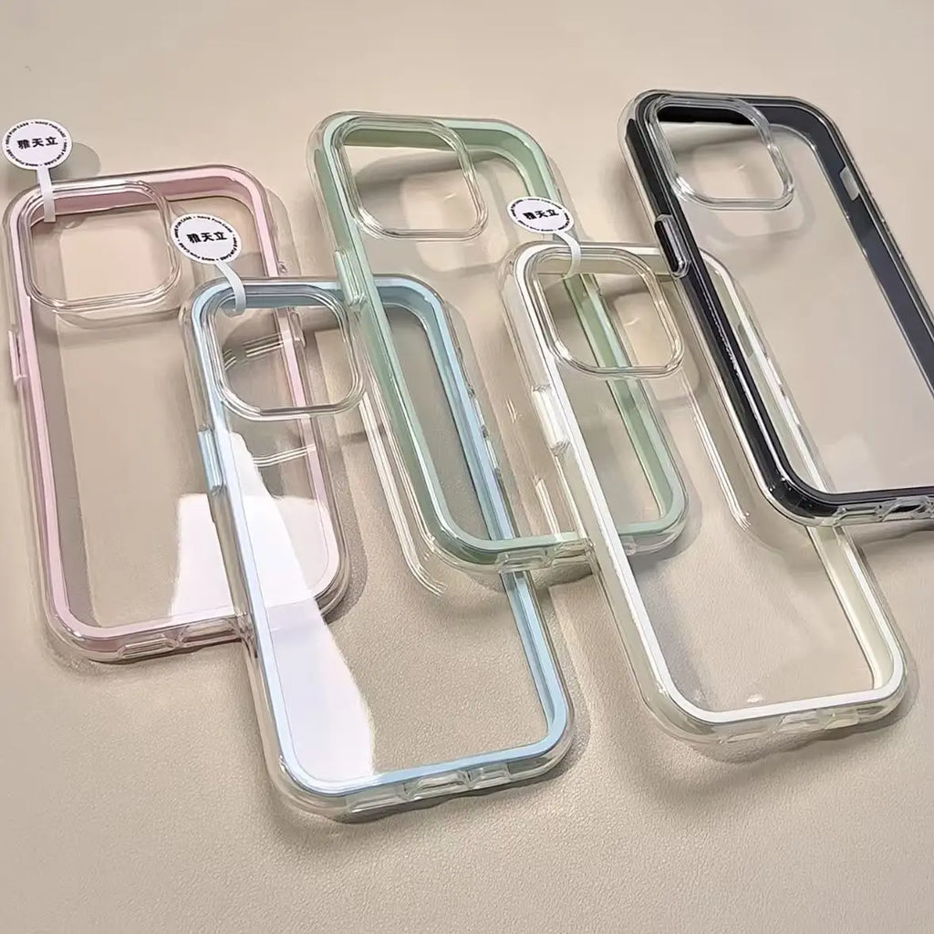 Luxury Candy Color Frame Clear Back Phone Case For iPhone 17 16 15 14 13 12 Pro Max- Acrylic Shockproof Bumper Cover