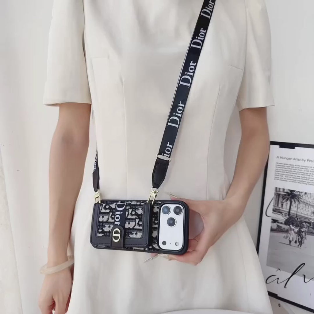 Designer iPhone Case With Card Wallet And Strap For iPhone 17 / 16 / 15 / 14