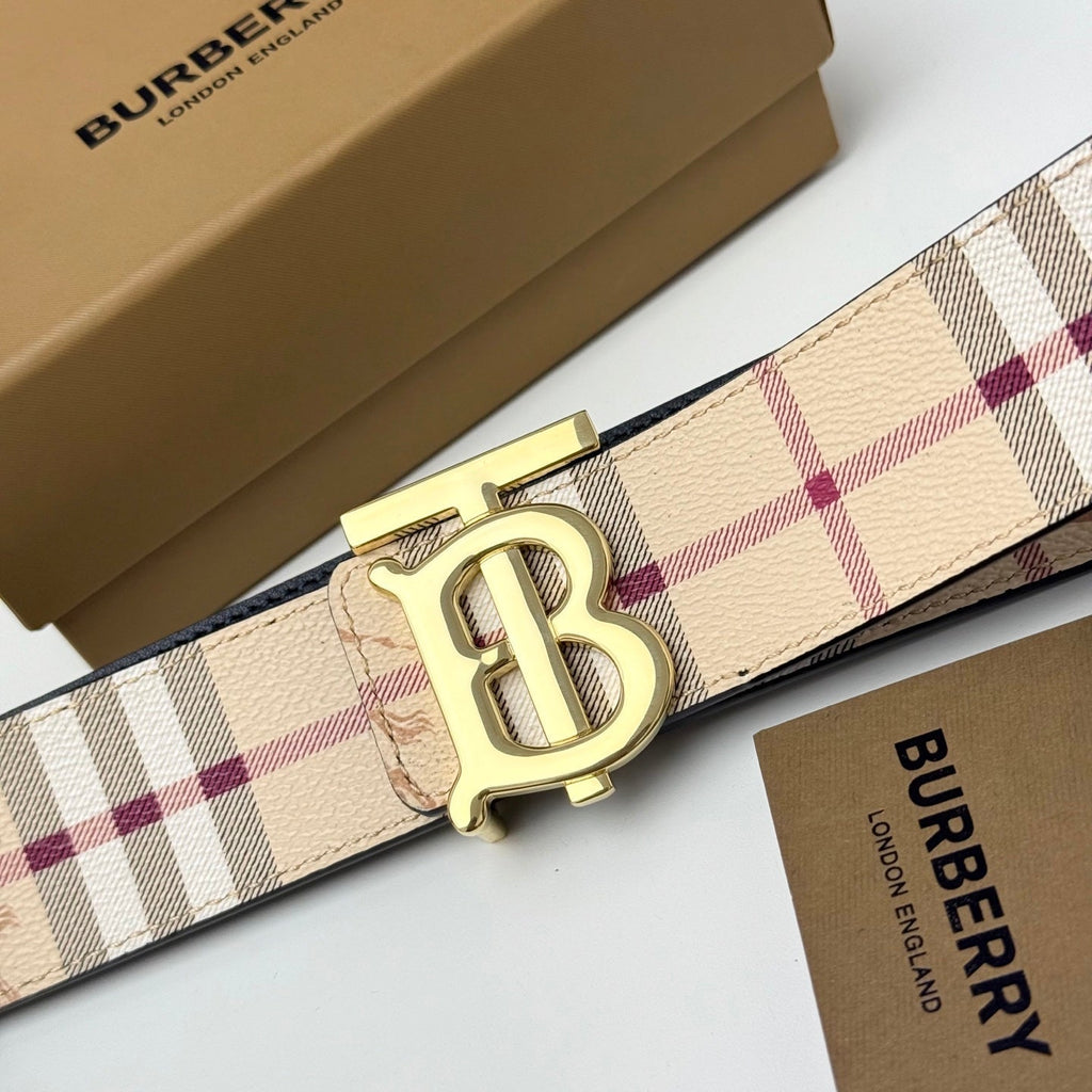 Men‘s Leather Belt Monogram Buckle / Check Pattern – Premium Leather Belt