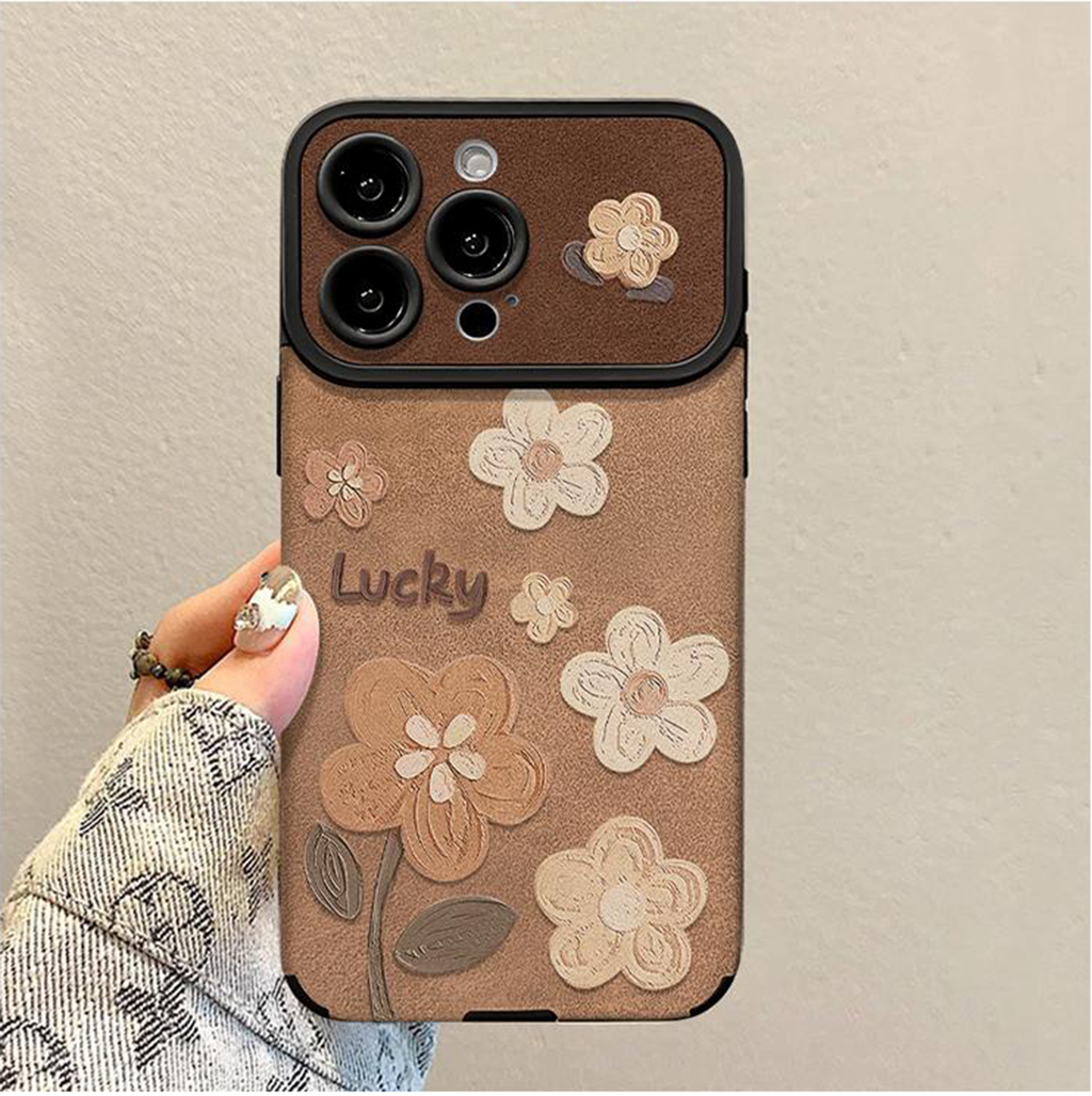 Floral Leather Phone Case with Detachable Wrist Strap – Slim Luxury Protective Cover