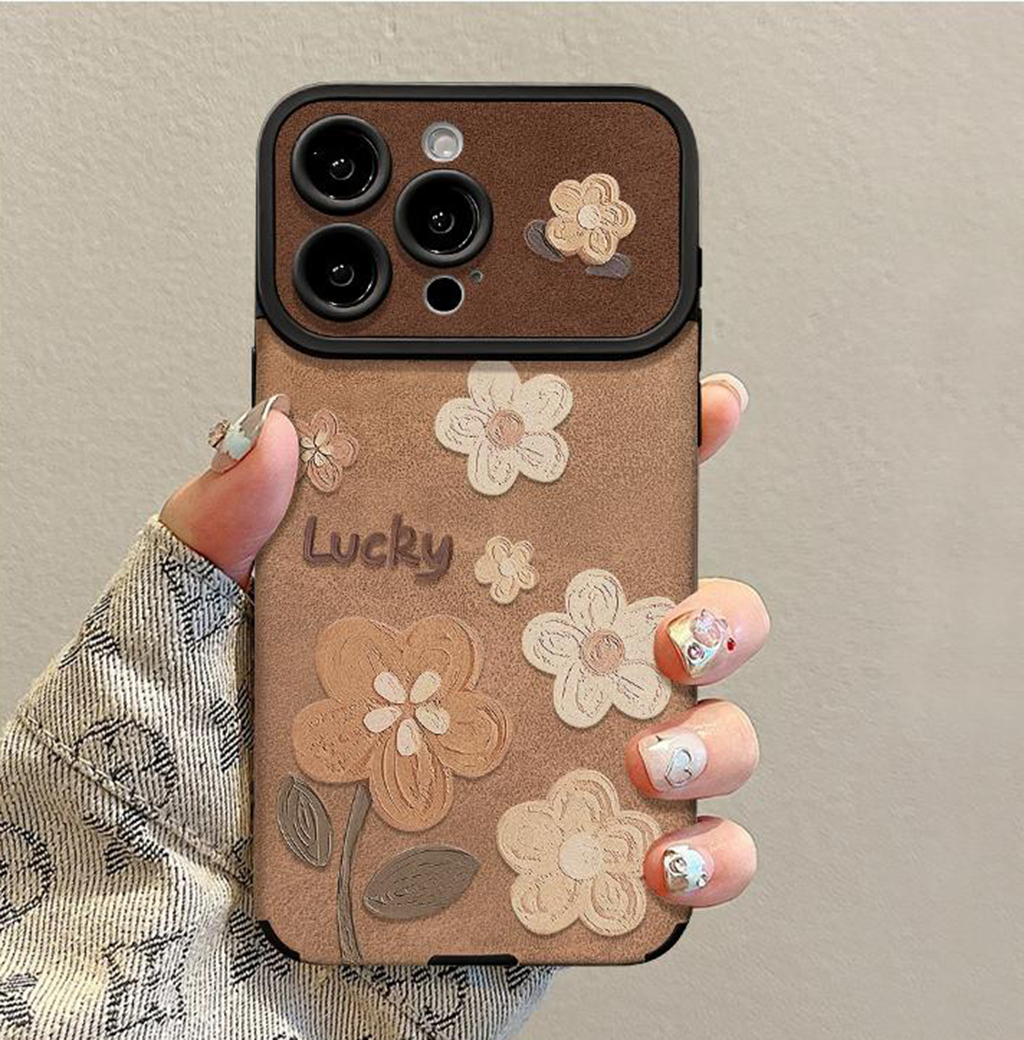 Floral Leather Phone Case with Detachable Wrist Strap – Slim Luxury Protective Cover