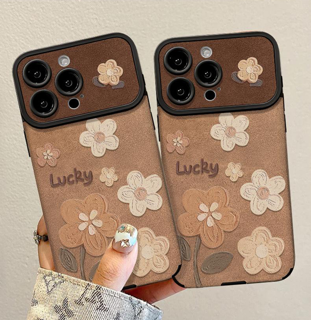 Floral Leather Phone Case with Detachable Wrist Strap – Slim Luxury Protective Cover