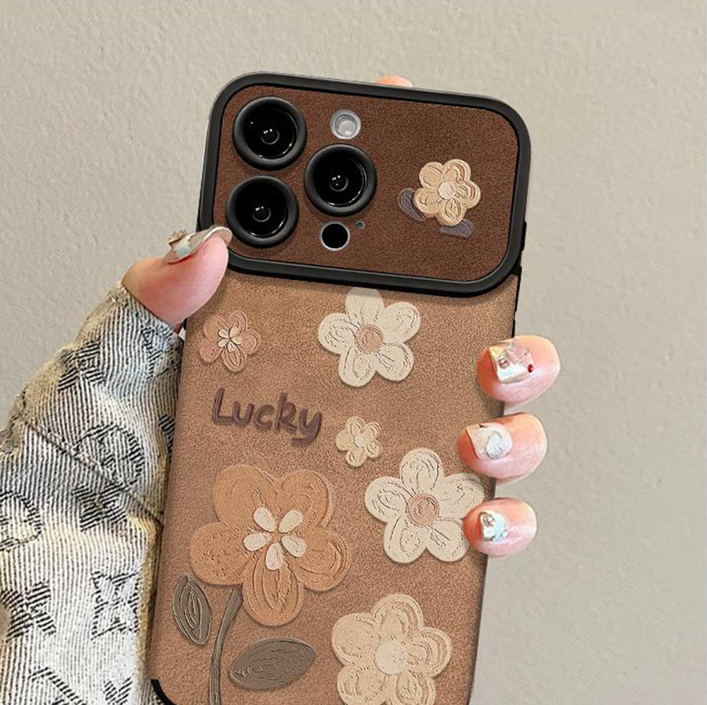 Floral Leather Phone Case with Detachable Wrist Strap – Slim Luxury Protective Cover